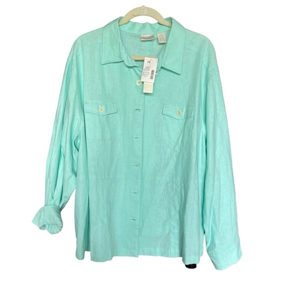 Erika Women’s Jacket lagoon Linen Blend Button Up Aqua Lightweight NWT - Picture 1 of 9